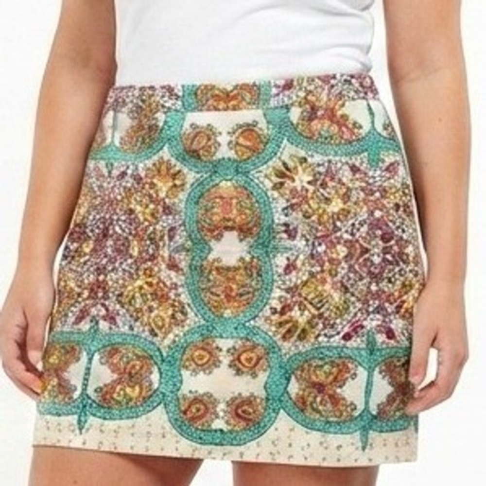 Lucy & Laurel Paisley Skirt‎ Womens 14 Multi Color Linen Blend Boho
